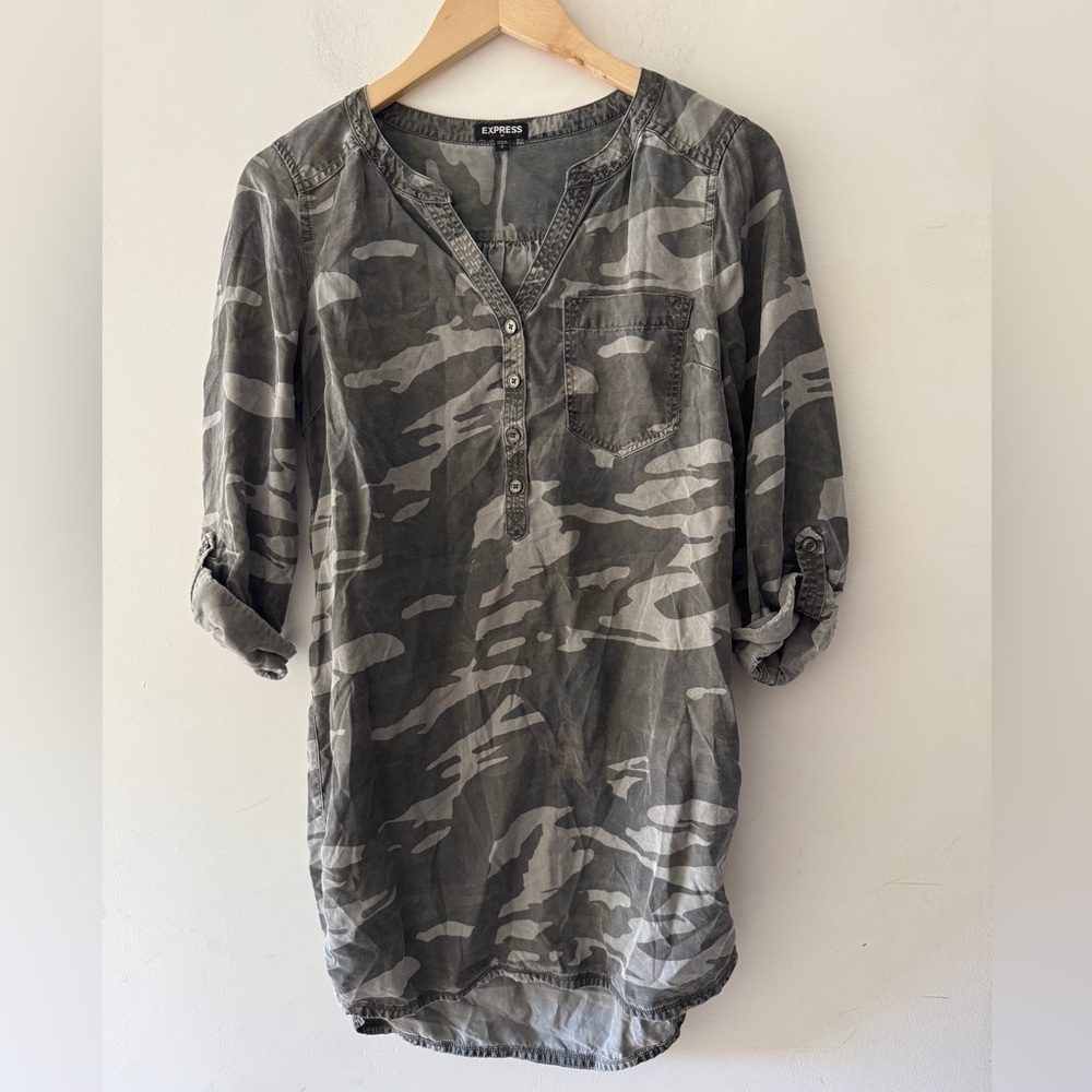 Express Camo Print Shirt Dress